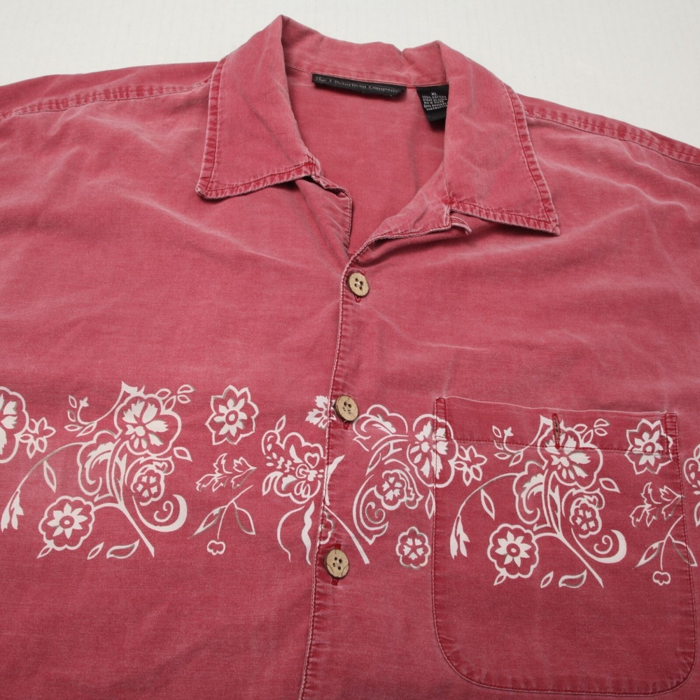 Men's Red Floral Button-Front Shirt